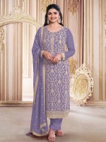 Lilac Blue Faux Georgette Designer Salwar Kameez